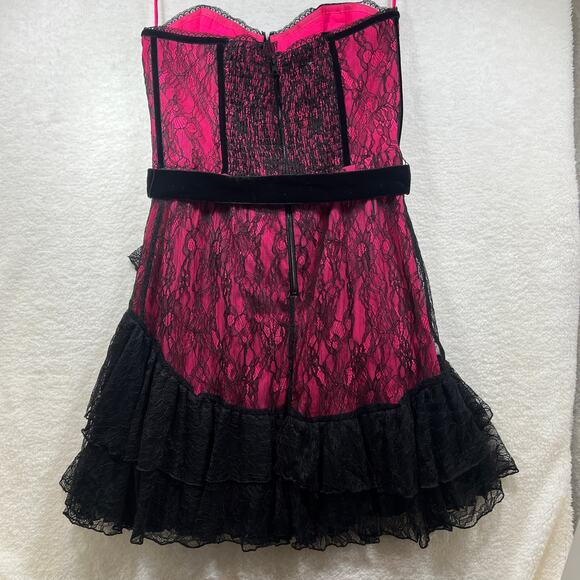 Alice + Olivia Pink Black Lace Bustier Corset Ruffle Belted Mini Dress Sz 6 NWT - Picture 2 of 16